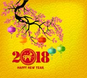 Carte de voeux 2018 de bonne année et nouvelle année chinoise du chien Photographie stock libre de droits Carte de voeux 2018 de bonne année et nouvelle année chinoise du chien Photographie stock libre de droits
