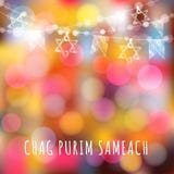 Carte de voeux de Chag Purim avec la guirlande des lumières et des étoiles juives, concept juif de vacances, illustration de vecteur Carte de voeux de Chag Purim avec la guirlande des lumières et des étoiles juives, concept juif de vacances, illustration de vecteur