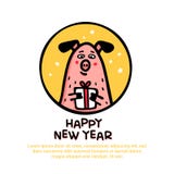 Carte de voeux de porc de bonne année Porc drôle avec le cadeau Symbole chinois de la nouvelle année 2019 Caractères de style de illustration libre de droits Carte de voeux de porc de bonne année Porc drôle avec le cadeau Symbole chinois de la nouvelle année 2019 Caractères de style de illustration libre de droits
