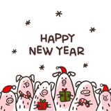 Carte de voeux de porc de bonne année Porcs drôles avec des cannes de sucrerie, des cadeaux et des chapeaux de Santa Symbole chin illustration de vecteur Carte de voeux de porc de bonne année Porcs drôles avec des cannes de sucrerie, des cadeaux et des chapeaux de Santa Symbole chin illustration de vecteur