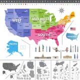 Carte des Etats-Unis d'Amérique colorée par des régions illustration libre de droits Carte des Etats-Unis d'Amérique colorée par des régions illustration libre de droits