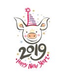 Carte postale avec le porc drôle pendant un chapeau de vacances et 2019 bonnes années illustration de vecteur Carte postale avec le porc drôle pendant un chapeau de vacances et 2019 bonnes années illustration de vecteur