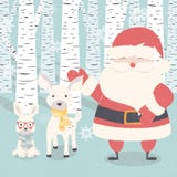 Carte postale de Joyeux Noël avec Santa Claus, cerf commun, lapin dans la forêt illustration de vecteur Carte postale de Joyeux Noël avec Santa Claus, cerf commun, lapin dans la forêt illustration de vecteur