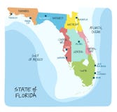 Carte tirée par la main de la Floride avec des régions et des comtés illustration stock Carte tirée par la main de la Floride avec des régions et des comtés illustration stock