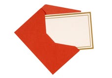 Carte vierge d'invitation ou de message avec l'enveloppe rouge d'isolement, l'espace de copie images libres de droits Carte vierge d'invitation ou de message avec l'enveloppe rouge d'isolement, l'espace de copie images libres de droits