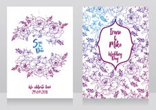 Cartes de mariage avec le cadre et le modèle de pivoines Images libres de droits Cartes de mariage avec le cadre et le modèle de pivoines Images libres de droits