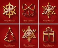 Cartes de voeux avec des symboles d'or de Noël. illustration de vecteur Cartes de voeux avec des symboles d'or de Noël. illustration de vecteur