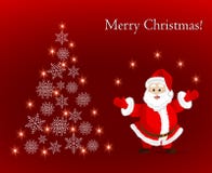 Cartolina d'auguri con Santa Claus e l'albero di Natale astratto dei fiocchi di neve illustrazione vettoriale Cartolina d'auguri con Santa Claus e l'albero di Natale astratto dei fiocchi di neve illustrazione vettoriale