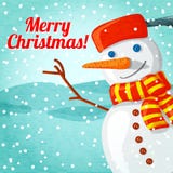 Cartolina d'auguri di Buon Natale con il pupazzo di neve sveglio illustrazione di stock Cartolina d'auguri di Buon Natale con il pupazzo di neve sveglio illustrazione di stock
