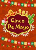 Cartolina d'auguri di Cinco de Mayo, modello per l'aletta di filatoio, manifesto, invito Celebrazione messicana con i simboli tra illustrazione vettoriale Cartolina d'auguri di Cinco de Mayo, modello per l'aletta di filatoio, manifesto, invito Celebrazione messicana con i simboli tra illustrazione vettoriale