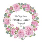 Cartolina d'auguri floreale d'annata con una struttura delle rose dell'acquerello royalty illustrazione gratis Cartolina d'auguri floreale d'annata con una struttura delle rose dell'acquerello royalty illustrazione gratis