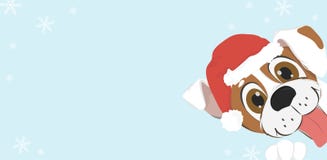 Cartolina di Natale con il cane del fumetto in cappello di Santa illustrazione vettoriale Cartolina di Natale con il cane del fumetto in cappello di Santa illustrazione vettoriale