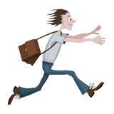 Carton человек бежать быстро с сумкой к что-то или кто-то иллюстрация штока Carton человек бежать быстро с сумкой к что-то или кто-то иллюстрация штока