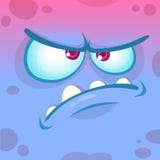 Cartoon angry monster face. Vector Halloween blue monster emotion avatar. vector illustration Cartoon angry monster face. Vector Halloween blue monster emotion avatar. vector illustration
