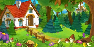 Cartoon Background Of An Old House In The Forest Stock Illustration ...