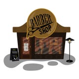 Cartoon barber shop. Small building is a hairdresser. Business illustration. Royalty Free Stock Image Cartoon barber shop. Small building is a hairdresser. Business illustration. Royalty Free Stock Image