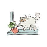 Cartoon Cat Pushing A Flower Pot Off The Window Sill, Funny Naughty Pet  Animal Breaking Things. Stock Vector - Illustration of mischievous, flower:  156731966