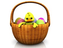 Cartoon Chicken In A Basket With Eggs Royalty Free Stock Photography