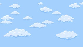 Cartoon clouds floating in the blue sky. Background seamless looping animation.