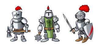 Cartoon colored three medieval knights prepering for Knight Tournament vector illustration Cartoon colored three medieval knights prepering for Knight Tournament vector illustration