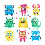 Cartoon cute funny monsters, aliens and bacterias set. Colorful collection of friendly monsters Illustration vector illustration Cartoon cute funny monsters, aliens and bacterias set. Colorful collection of friendly monsters Illustration vector illustration