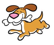 Cartoon Dog running with bone