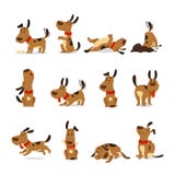 Cartoon dog set. Dogs tricks and action digging dirt eating pet food jumping sleeping running and barking vector royalty free illustration Cartoon dog set. Dogs tricks and action digging dirt eating pet food jumping sleeping running and barking vector royalty free illustration