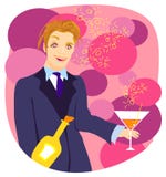 Cartoon Drunk Man With Champagne Bottle Royalty Free Stock Photography