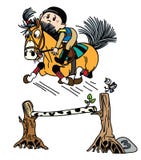 Cartoon equestrian pony jumping over obstacle stock illustration Cartoon equestrian pony jumping over obstacle stock illustration