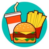 Cartoon fast food combo - hamburger, french fries, soda vector illustration isolated on background Vector Illustration Cartoon fast food combo - hamburger, french fries, soda vector illustration isolated on background Vector Illustration