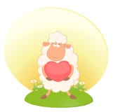 Cartoon Funny Sheep Holds A Heart Stock Images