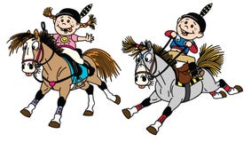 Cartoon girl and boy riding ponies royalty free illustration Cartoon girl and boy riding ponies royalty free illustration