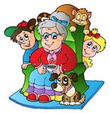Cartoon grandma with two kids