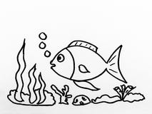 Cartoon hand drawing fish. Illustration. Easy coloring fish for kids.