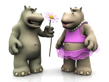 Cartoon Hippo Couple. Royalty Free Stock Photo