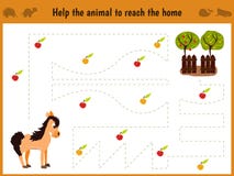 Cartoon illustration of education. Matching game for preschool kids trace the path of the horse to the farm and collect the path o stock illustration Cartoon illustration of education. Matching game for preschool kids trace the path of the horse to the farm and collect the path o stock illustration