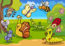 Cartoon insects on the meadow