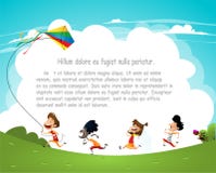 Cartoon kids flying kites vector illustration Cartoon kids flying kites vector illustration