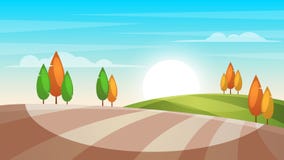 Cartoon landscape illustration. Tree, sun, field. Royalty Free Stock Images Cartoon landscape illustration. Tree, sun, field. Royalty Free Stock Images