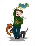 Cartoon man with animals stock illustration Cartoon man with animals stock illustration