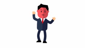 A cartoon man in a business suit is angry and waving his arms. footage. Angry man is shouting.
