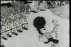 Cartoon of marching band lead by baton twirler