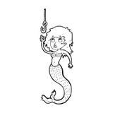 Cartoon Mermaid And Fish Hook Royalty Free Stock Photo