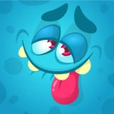 Cartoon monster face. Vector Halloween blue smiling monster avatar. royalty free illustration Cartoon monster face. Vector Halloween blue smiling monster avatar. royalty free illustration