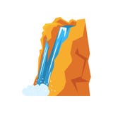 Cartoon natural spring waterfall pouring down from high mountain cliff. Source of clean and fresh water. Nature. Environment concept. Colorful flat vector Royalty Free Stock Photo Cartoon natural spring waterfall pouring down from high mountain cliff. Source of clean and fresh water. Nature. Environment concept. Colorful flat vector Royalty Free Stock Photo