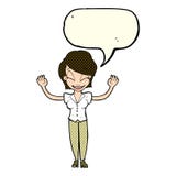 Cartoon Pretty Woman With Hands In Air With Speech Bubble Royalty Free Stock Photo