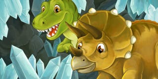cartoon scene of cave with big crystals and dinosaurs for different usage Royalty Free Stock Photos cartoon scene of cave with big crystals and dinosaurs for different usage Royalty Free Stock Photos