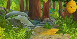 Cartoon scene with friendly animal in the forest