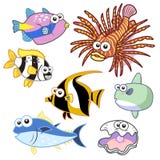 Cartoon Sea Animals Set With White Background Royalty Free Stock Image