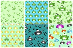 Cartoon seamless pattern from Frogs. Different Colored toads Stock Photo Cartoon seamless pattern from Frogs. Different Colored toads Stock Photo
